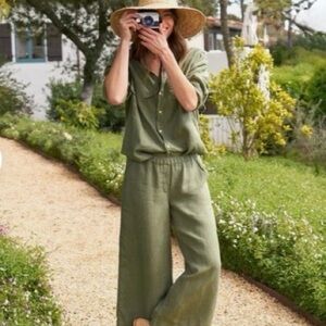 NWT SZ S. Frank & Eileen MAISIE Linen Wide-Leg  pant in Olive Green